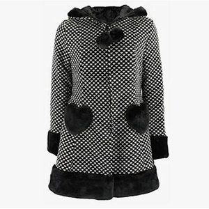 RARE! Living Souls Hearts Retro Rockabilly Polka Dot Teddy Ears Faux Fur Coat